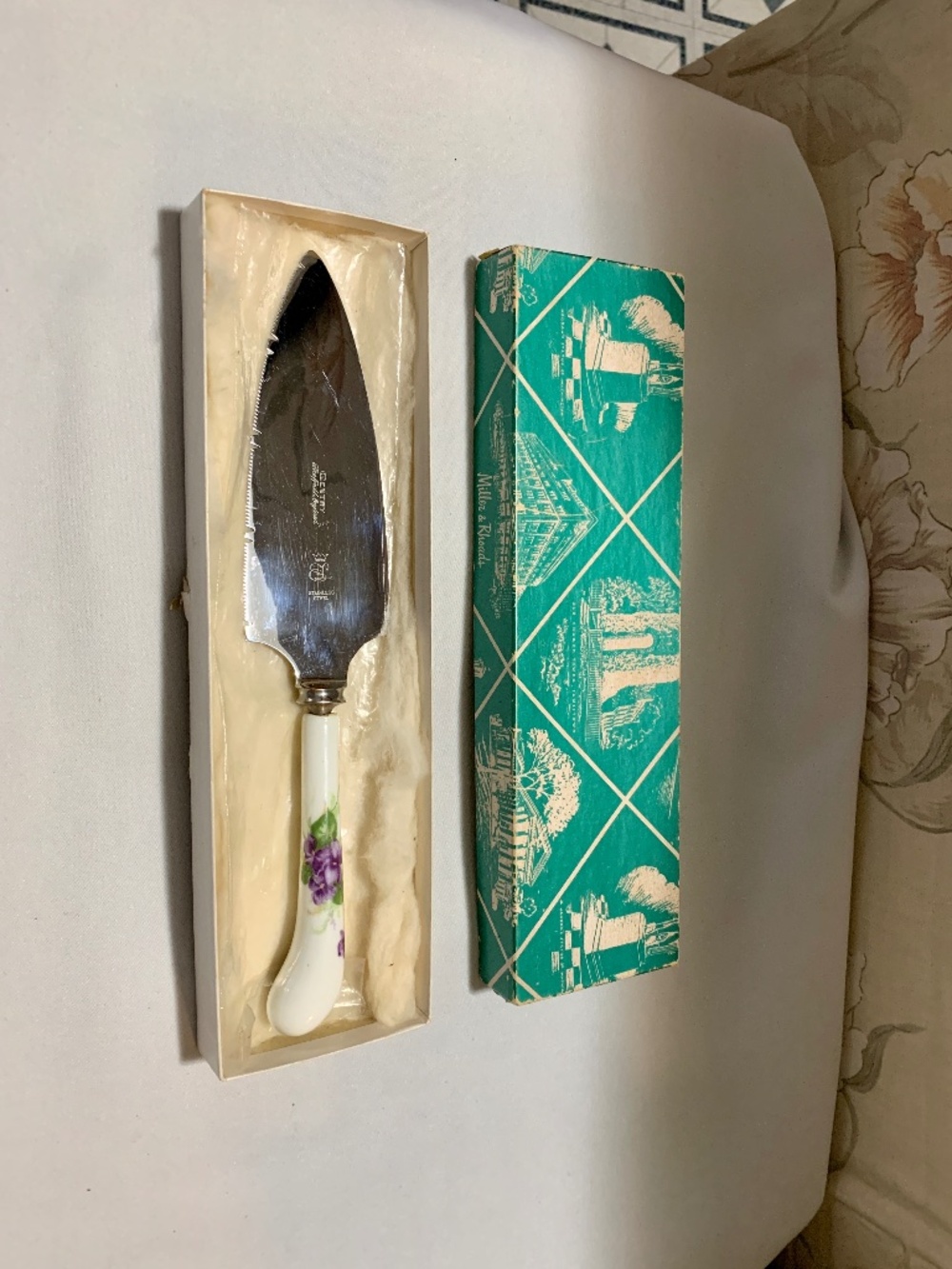 Vintage Gentry Stainless Serrated Knife Sheffield with Floral Ceramic Handle